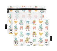 Cheerful Police Scene Beige 2Pack Pencil Pouch Set for 3 Ring Binder Smooth Zipper with Clear PVC Window Pencil Case for School Supplies