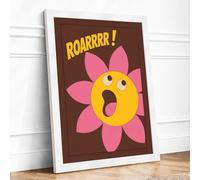 Cheerful Roaring Flower Cartoon Framed Wall Art Print A1 (84.1×59.4cm) White, Wall Decor for Living Room, Bedroom, Office & Home, Ready to Hang, Art Gift