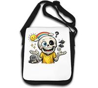 Cheerful Skeleton with Rainbow and Birds Shoulder Bag White