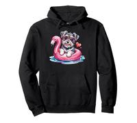Cheerful Summer Schnauzer Flamingo Pool Float Pullover Hoodie