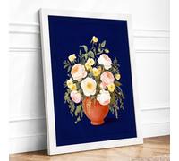 Cheerful Terracotta Blooms Botanical Framed Wall Art Print A3 (42×29.7cm) White, Wall Decor for Living Room, Bedroom, Office & Home, Ready to Hang, Art Gift