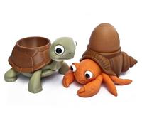 Cheerful Turtle and Crab Set Egg Cup & Spoon Holder Colourful Animal Egg Stand for Family Breakfast Table Unique Easter Decoration Kitchen Decor Ornament Novelty Egg Tray Display (Hermit & Turtle Duo)