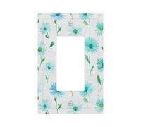 Cheerful Watercolor Daisies White and Pale Blue Light Switch Wall Plate Faceplate Cover Single Rocker 1 Gang Decorator Outlet Receptacle Covers for Home Kitchen Room Bathroom Decor