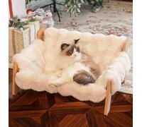 CHEERHOME PETS Elevated Cat Couch Bed for Indoor Cats, Raised Cat Sofa Recliner Fluffy Cat Lounge Chair Suitable for Small and Medium Dog, Wooden Cat Furniture(Off-White)