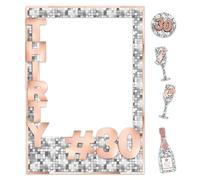 Cheerland 30th Birthday Milestone Party Photo Frame, Silver and Rose Gold, Disco Selfie Props for Thirty Women Party Decorations