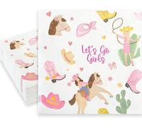 Cheerland 50pcs Cowgirl Napkins Rodeo Cowgirl Birthday Decorations Disposable Tableware Pink Girl First Bday Baby Shower Pastel Disco Western Theme Party Supplies Napkins 3ply Paper Table Decor