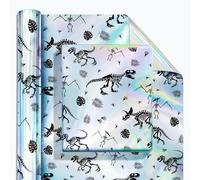 Cheerland Iridescent Dinosaur Wrapping Paper for Kids Boy Wrapping Paper Birthday Fossil Skeleton Dinosaur Gift Wrap Holographic Dino Gift Wrap Roll Dino Party Favors Supplies 32 Ft