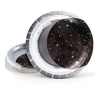 Cheerland Silver Moon Plates for Galaxy Theme Party Tableware Set Starry Night Outer Space Birthday Party Table Decorations Twinkle Twinkle Little Stars (48, Silver)