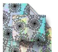 Cheerland Spiderweb Halloween Wrapping Paper Iridescent Cobweb Gift Wrap Black Tag Holographic Packaging Sheets for Spooky Birthday Bachelorette Bridal Shower Halloween Party Supplies 12pcs