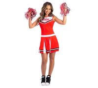 Smiffy's Cheerleader Costume – Red Dress & Pom Poms – Size XS