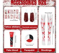 Cheerleader Costume Kids Adults Zombie Cheerleaders Dress Girls Women Outfit Bloody Pom Poms Stickers Dead Spooky Halloween Parties Dress Up