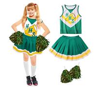 Cheerleader Costume Kids, Stranger Costume with Pom Poms, Green Zombies Cheerleader Outfit Girls Dress, Drama Cosplay Costume for Carnival Christmas, Halloween Costumes for Women