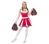 Smiffy's Cheerleader Costume – Red Dress & Pom Poms – Size XS