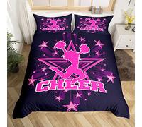 Cheerleader Duvet Cover Set Single Size, Girl Dancer Bedding Set 2pcs for Kids Girls Teens Bedroom Decor, Pink Stars Cheerleading Comforter Cover Soft Polyester Quilt Cover with 1 Pillowcase
