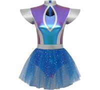 Cheerleader Outfit Adult - Alien Character Performance Costume Glitter Sequin Cheerleader Dance Dress With Ballet Skirt And Leggings For Party Cosplay (Blue One Size)