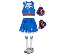 Cheerleader Outfit for Girls and Women - 3-Piece Cosplay Costume Set | Breathable Elastic Uniform with Top Skirt and Socks, Vibrant Fancy Dress for High School Theme Parties Dance, Performances