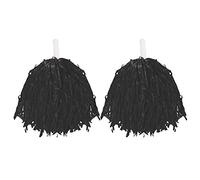 Cheerleader Pompoms Fancy Dress Costume Accessory Lightweight Pom Poms With Grip Handles for Kids & Adults. Colour: Black