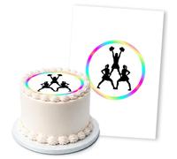 Cheerleader Pyramid Rainbow Border, 1 Icing Sheet 5" Round Cake Topper
