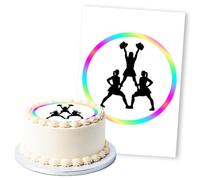 Cheerleader Pyramid Rainbow Border, 1 Icing Sheet 8" Round Cake Topper