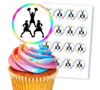 Cheerleader Pyramid Rainbow Border, 16 Wafer Cupcake Stand-Up Toppers
