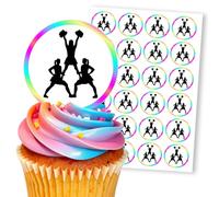 Cheerleader Pyramid Rainbow Border, 24 Edible Paper 2.0" Cupcake Toppers