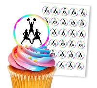 Cheerleader Pyramid Rainbow Border, 30 Edible Paper 1.5" Cupcake Toppers