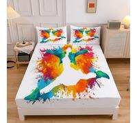 Cheerleader Silhouette Fitted Sheets - Ink Splash Illustration Small Double Bed Fitted Sheet, Bed Sheets Extra Deep Pocket 12 Inch (30 Cm) Microfiber Brushed Orange Green Sheet Soft Comfortable
