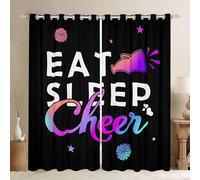 Cheerleading Curtains for Bedroom Living Room Eat Sleep Cheer Blackout Curtains (30%-50%) Gymnastics Dancing Lovers Window Curtains Cheer Sports Colorful Window Treatments W66*L90