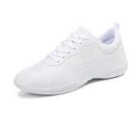 Cheerleading Dance Sneakers Comfy Slip Resistant Trainers Breathable Ladies Shoes Professional Dance Shoe Lightweight Breathable Lady Shoe for Gym Sport Aerobics Cheerleading Training Dance White
