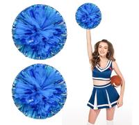 Cheerleading Pom Poms 10 Pcs, with Four Finger Handle Cheerleading Handheld Squad Pompoms for Sports Team Cheer Spirit Games Dance Party Adults (Mixed Blue)