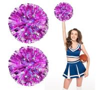 Cheerleading Pom Poms 10 Pcs, with Four Finger Handle Cheerleading Handheld Squad Pompoms for Sports Team Cheer Spirit Games Dance Party Adults (Rose red)