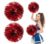Cheerleading Pom Poms 36 Pcs, with Four Finger Handle Cheerleading Handheld Squad Pompoms for Sports Team Cheer Spirit Games Dance Party Adults (red)