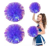 Cheerleading Pom Poms 36 Pcs, with Four Finger Handle Cheerleading Handheld Squad Pompoms for Sports Team Cheer Spirit Games Dance Party Adults (Mute Purple)