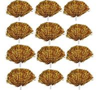 Cheerleading Poms,Cheerleading Pom Poms Plastic Pom Poms with Baton Handle,Golden PET Material Cheerleading Cheerleader Ring Pom Poms,for Sports Party Accessories Dance Ball Cheer Pom (Golden 12PCS)