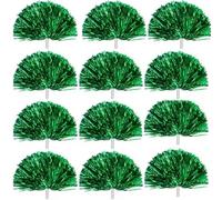 Cheerleading Poms,Cheerleading Pom Poms Plastic Pom Poms with Baton Handle,Golden PET Material Cheerleading Cheerleader Ring Pom Poms,for Sports Party Accessories Dance Ball Cheer Pom (Green 12PCS)