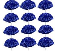 Cheerleading Poms,Cheerleading Pom Poms Plastic Pom Poms with Baton Handle,Golden PET Material Cheerleading Cheerleader Ring Pom Poms,for Sports Party Accessories Dance Ball Cheer Pom (Blue 12PCS)