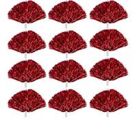 Cheerleading Poms,Cheerleading Pom Poms Plastic Pom Poms with Baton Handle,Golden PET Material Cheerleading Cheerleader Ring Pom Poms,for Sports Party Accessories Dance Ball Cheer Pom (Red 12PCS)