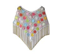 Cheerlife Elegant Women's Crochet Knitted Poncho with Graceful Knitting Pattern Tassel Knitted Jumper Knitted Coat Knitted Cape Cape, White / multi-coloured, One Size Plus