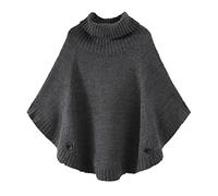 Cheerlife Girls' Women's Knitted Poncho Cape Round Neck/Turtleneck Pullover Knitted Poncho Chunky Knit Bat Jumper Sweater Top - Grey - One size