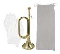 Cheerock 1 Pcs Gold Plated Brass Bugle, E Flat Minor Pitch, 32cm/12.59" Length, 11cm/4.33" Speaker Diameter, with Bag & Gloves, for Military Orchestra & Festival Performances