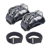 Cheerock 2Pcs Foot Tambourine Set with Adjustable Magic Tape Straps, Foot Shaker Percussion Instrument with Silver Steel Jingle Bells, Fits All Foot Sizes, Ideal for Guitar Drum Playing and Dancing