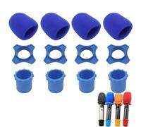 Cheerock 4 Set Blue Wireless Handheld Microphone Protection Kit - Shakeproof Anti-Rolling Silicone Ring, Bottom Rod Sleeve Holder, Windscreen Foam Cover for KTV Mic Device