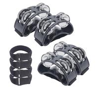 Cheerock 4Pcs Foot Tambourine Set with Adjustable Magic Tape Straps, Foot Shaker Percussion Instrument with Silver Steel Jingle Bells, Fits All Foot Sizes, Ideal for Guitar Drum Playing and Dancing