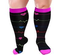 Cheeroyal 1 Pair Plus Size Compression Socks for Women and Men, 20-30mmhg Extra Large Wide Calf Knee High Stockings for Circulation Support (5XL, YS001-6)