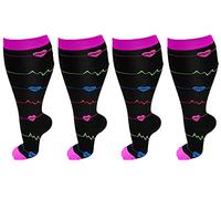 Cheeroyal 2 Pair Plus Size Compression Socks for Women Men Flight Socks Knee High Support Compression Socks Wide Calf Medical Compression Stocking Plus Size Running Socks (3XL, WQH144-1)