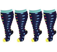 Cheeroyal 2 Pair Plus Size Compression Socks for Women Men Flight Socks Knee High Support Compression Socks Wide Calf Medical Compression Stocking Plus Size Running Socks (4XL, WQH144-3)