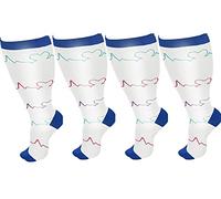 Cheeroyal 2 Pair Plus Size Compression Socks for Women Men Flight Socks Knee High Support Compression Socks Wide Calf Medical Compression Stocking Plus Size Running Socks (3XL, WQH144-4)