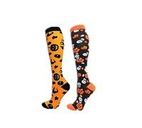Cheeroyal 2-Pairs Compression Socks 20-30mmHg Halloween Pumpkin Skeleton Ghost Sock for Festival Men Women Running Travel Nursing Sports (as8, alpha, s, m, regular, regular, Halloween-1-2, S)