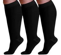 Cheeroyal 3 Pack Plus Size Compression Socks for Women and Men, 20-30mmhg Extra Large Wide Calf Knee High Stockings for Circulation Support (5XL, black)