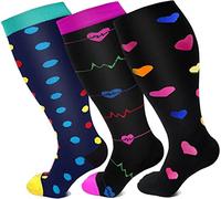 Cheeroyal 3 Pack Plus Size Compression Socks for Women and Men, 20-30mmhg Extra Large Wide Calf Knee High Stockings for Circulation Support (3XL, set2)